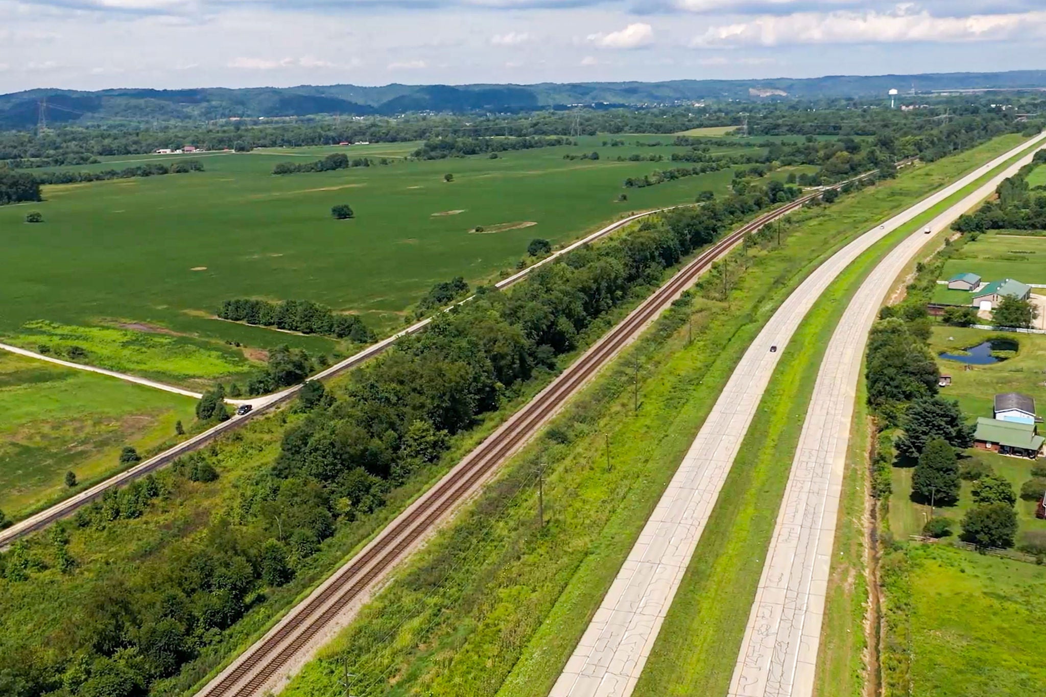 Highway and train tracks next to Ohio River Megasite, a potential spot for industrial developme
